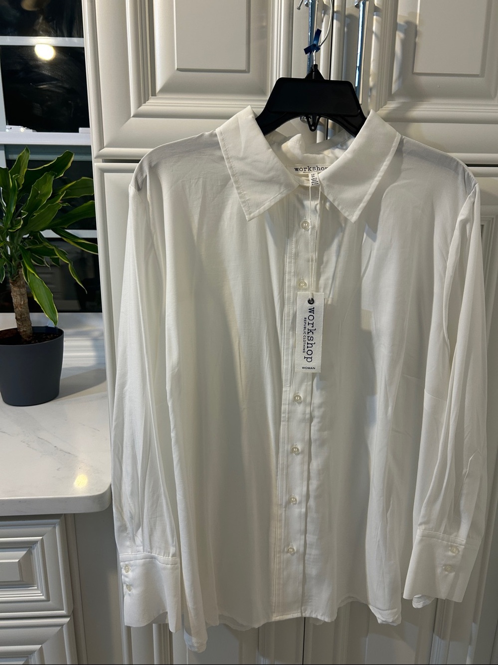 Workshop Republic Clothing White Women's Button-Down Dress Shirt